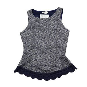 January 7 Shirt Womens M Blue Sleeveless Floral Lace Flare Pullover Top